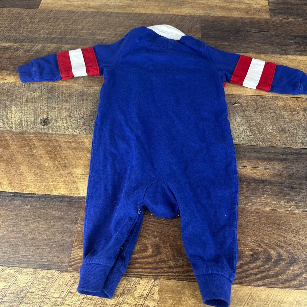 Ralph Lauren Baby Boy Blue Red White Striped Rugby Romper 6M Long Sleeve Collar - Picture 5 of 9